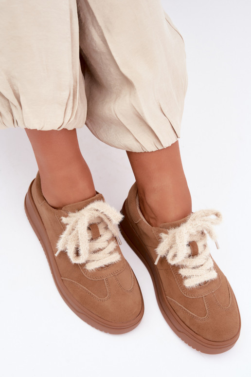 Faux suede sneakers met bont en veters Kobbo 79655 bruin