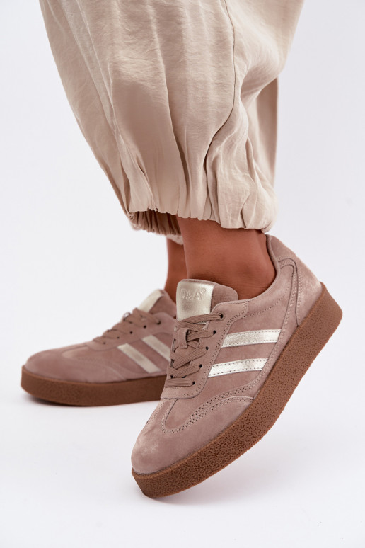 Leren dames sneakers met platform D&A LR62-7107 zandkleurig