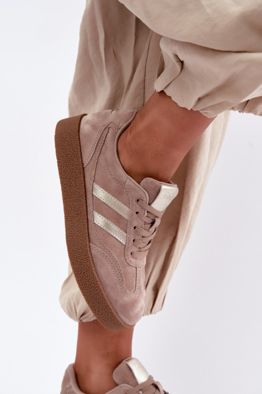 Leren dames sneakers met platform D&A LR62-7107 zandkleurig