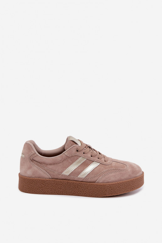 Leren dames sneakers met platform D&A LR62-7107 zandkleurig