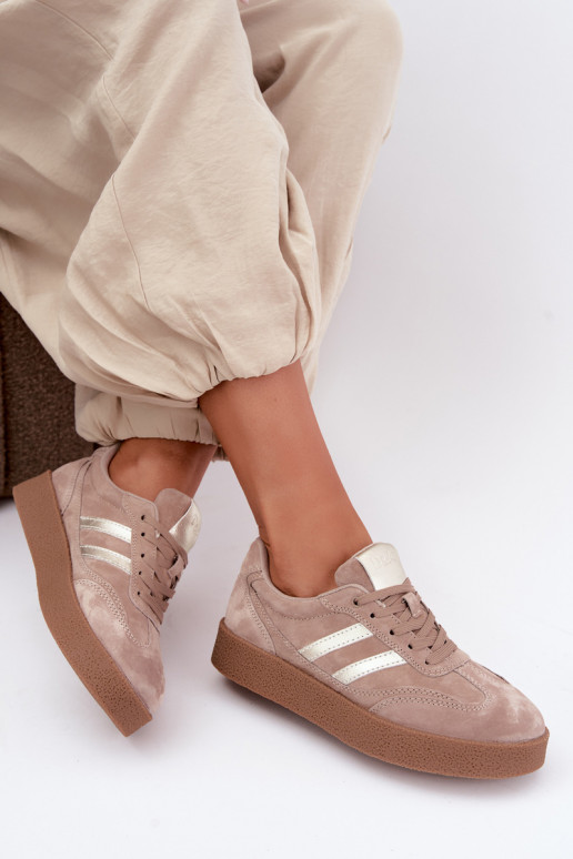 Leren dames sneakers met platform D&A LR62-7107 zandkleurig