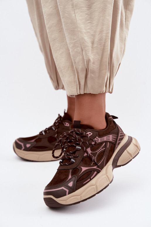 Sportieve schoenen met platform chocolade INanda