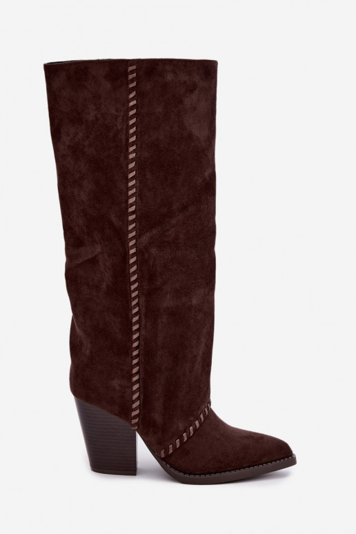 Dames cowboy-stijl lange laarzen met blokhak chocolade Noeline