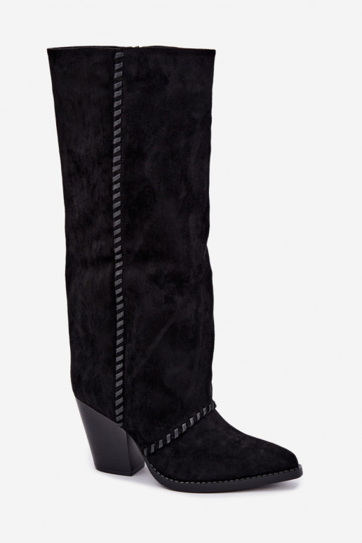 Dames cowboy-stijl kniehoge laarzen met blokhak in zwart Noeline