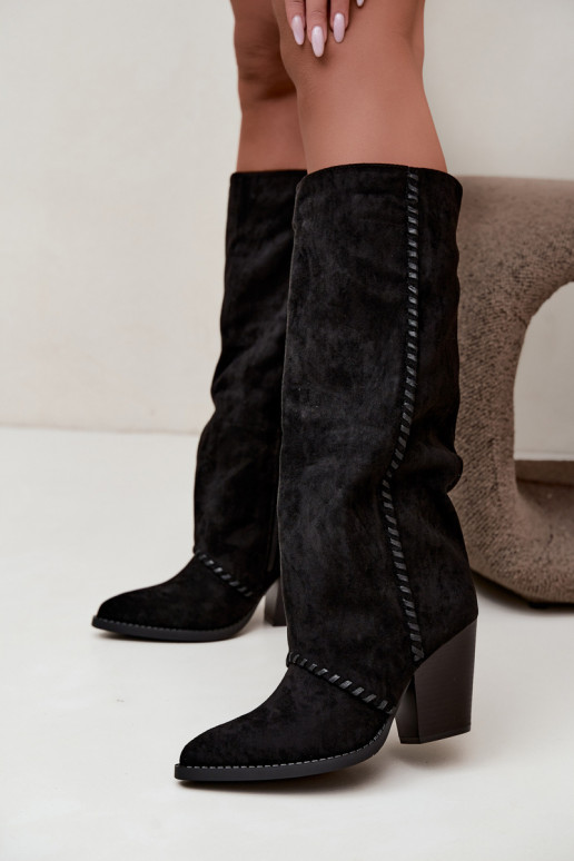 Dames cowboy-stijl kniehoge laarzen met blokhak in zwart Noeline