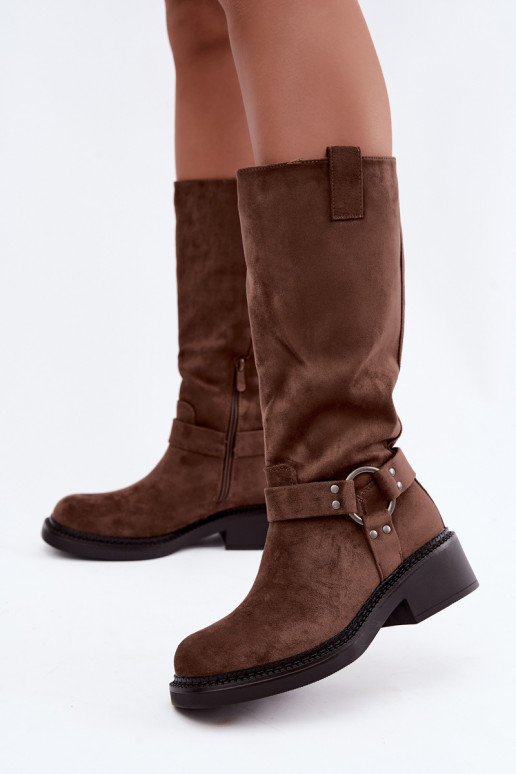 Dames kniehoge laarzen met decoratieve details in bruin Morla