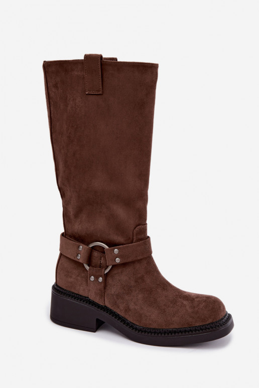 Dames kniehoge laarzen met decoratieve details in bruin Morla