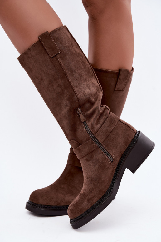 Dames kniehoge laarzen met decoratieve details in bruin Morla