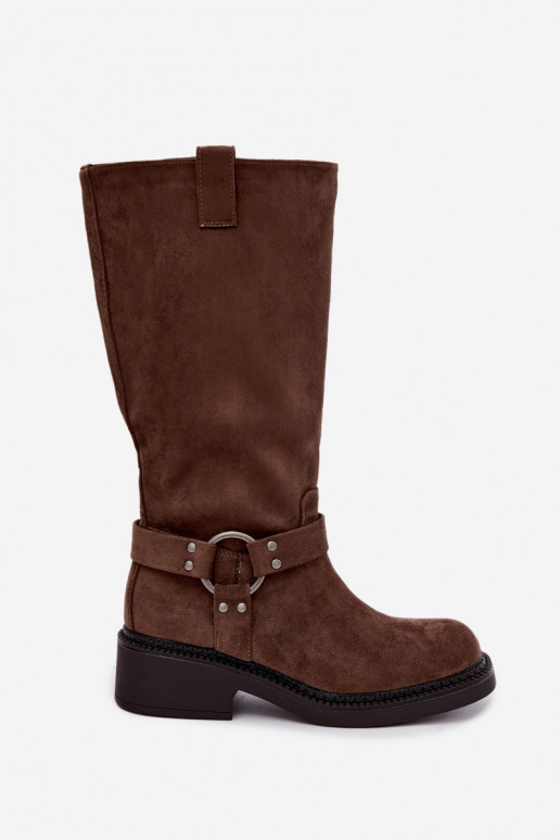 Dames kniehoge laarzen met decoratieve details in bruin Morla