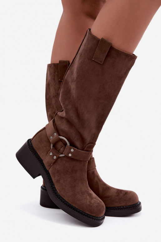 Dames kniehoge laarzen met decoratieve details in bruin Morla