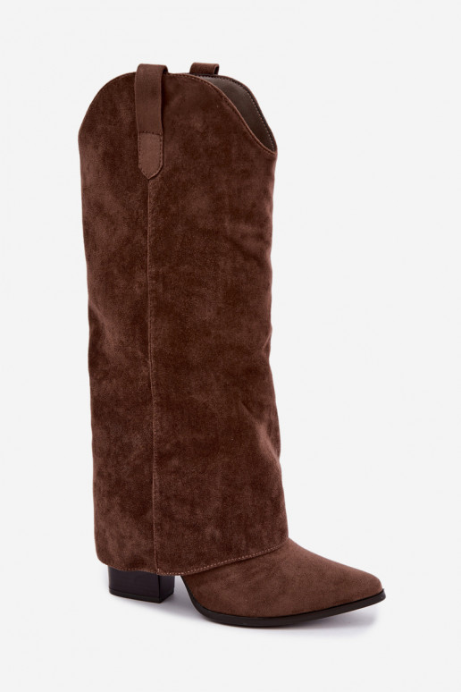 Dames cowboy-stijl kniehoge laarzen met hak in bruin Kalena