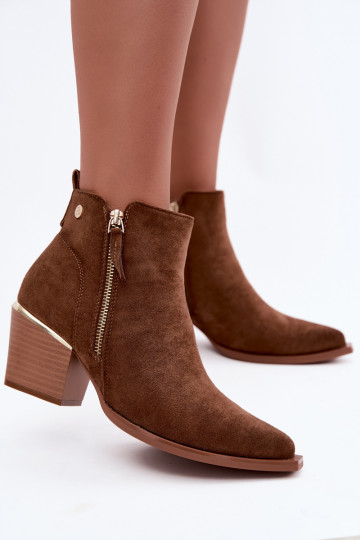 Dames cowboy-stijl enkellaarsjes met decoratieve rits in bruin Jarelia