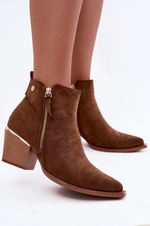 Dames cowboy-stijl enkellaarsjes met decoratieve rits in bruin Jarelia
