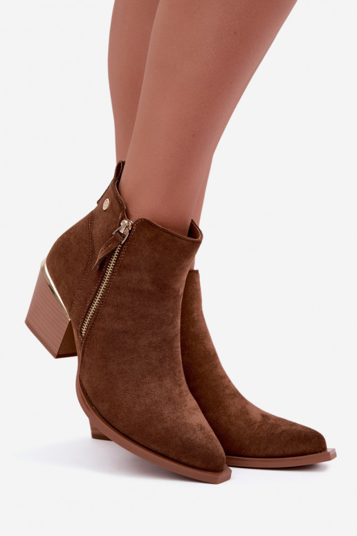 Dames cowboy-stijl enkellaarsjes met decoratieve rits in bruin Jarelia