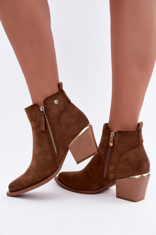 Dames cowboy-stijl enkellaarsjes met decoratieve rits in bruin Jarelia