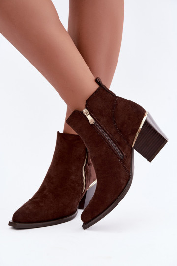 Cowboy-stijl enkellaarsjes met decoratieve rits, chocolade Jarelia