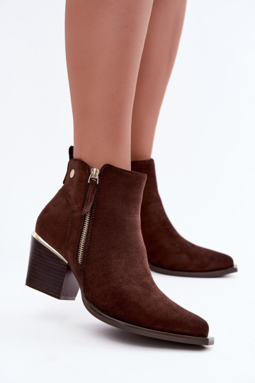 Cowboy-stijl enkellaarsjes met decoratieve rits, chocolade Jarelia 2