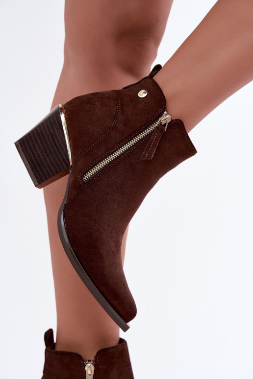 Cowboy-stijl enkellaarsjes met decoratieve rits, chocolade Jarelia