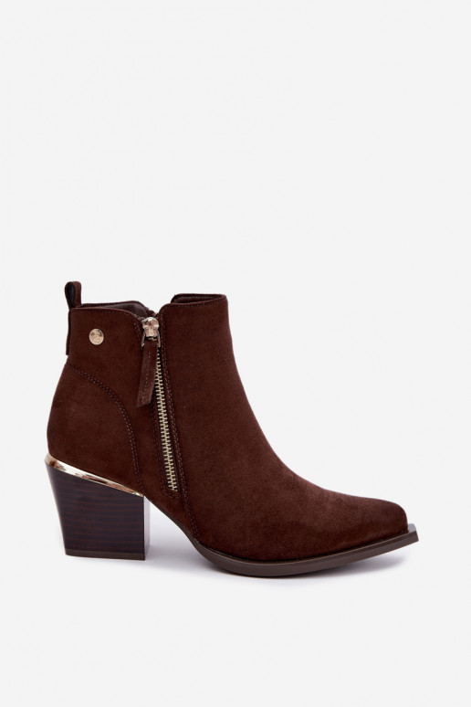 Cowboy-stijl enkellaarsjes met decoratieve rits, chocolade Jarelia