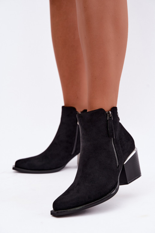 Cowboy-stijl enkellaarsjes met decoratieve rits, zwart Jarelia