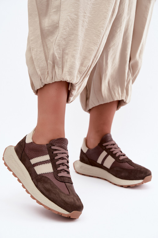 Faux suede sneakers met platform Zazoo N1291, chocolade