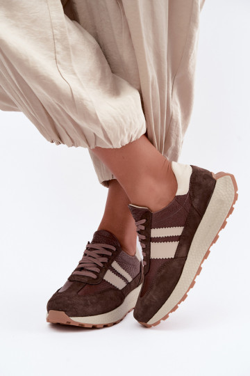 Faux suede sneakers met platform Zazoo N1291, chocolade 2