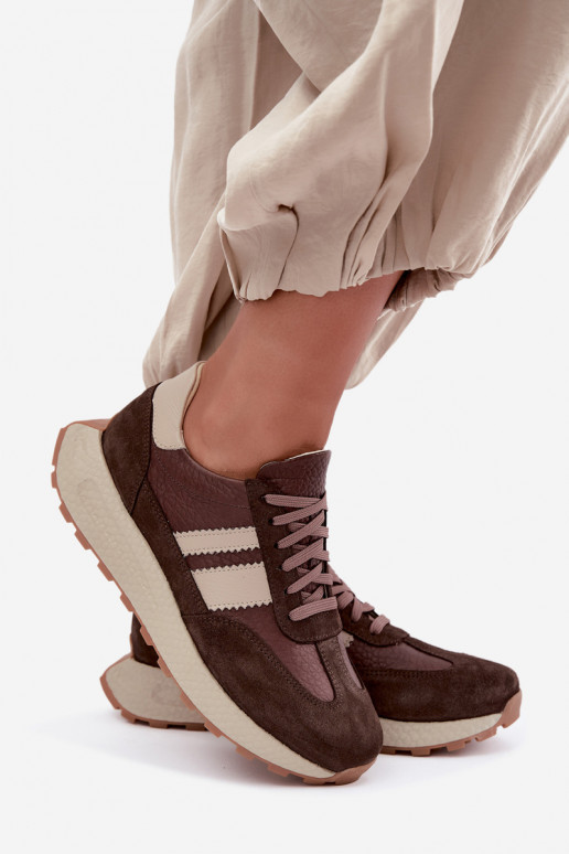 Faux suede sneakers met platform Zazoo N1291, chocolade