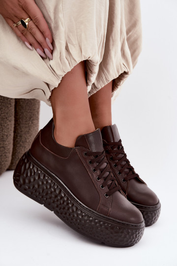 Leren sneakers met platform Zazoo N1000S4, chocolade