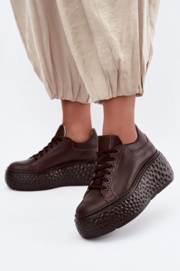 Leren sneakers met platform Zazoo N1000S4, chocolade 2