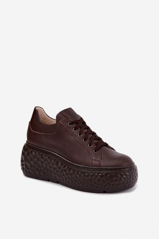 Leren sneakers met platform Zazoo N1000S4, chocolade