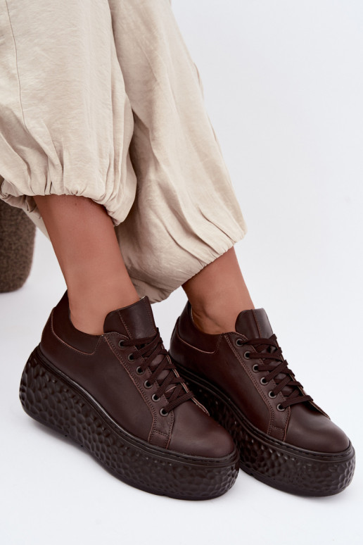 Leren sneakers met platform Zazoo N1000S4, chocolade