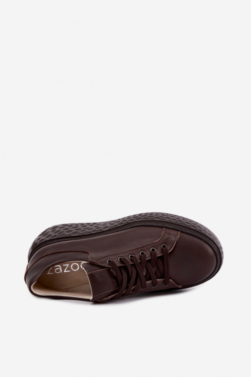 Leren sneakers met platform Zazoo N1000S4, chocolade