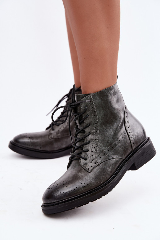 Geïsoleerde dames enkellaarsjes met brede hakken Medicine RIN16-OBD426-90X, grijs