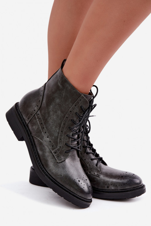 Geïsoleerde dames enkellaarsjes met brede hakken Medicine RIN16-OBD426-90X, grijs