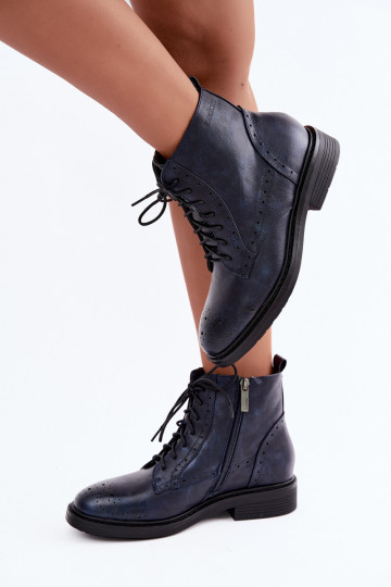 Geïsoleerde dames enkellaarsjes met brede hakken Medicine RIN16-OBD426-59X, donkerblauw