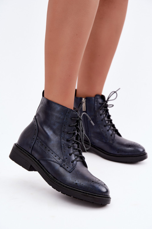 Geïsoleerde dames enkellaarsjes met brede hakken Medicine RIN16-OBD426-59X, donkerblauw