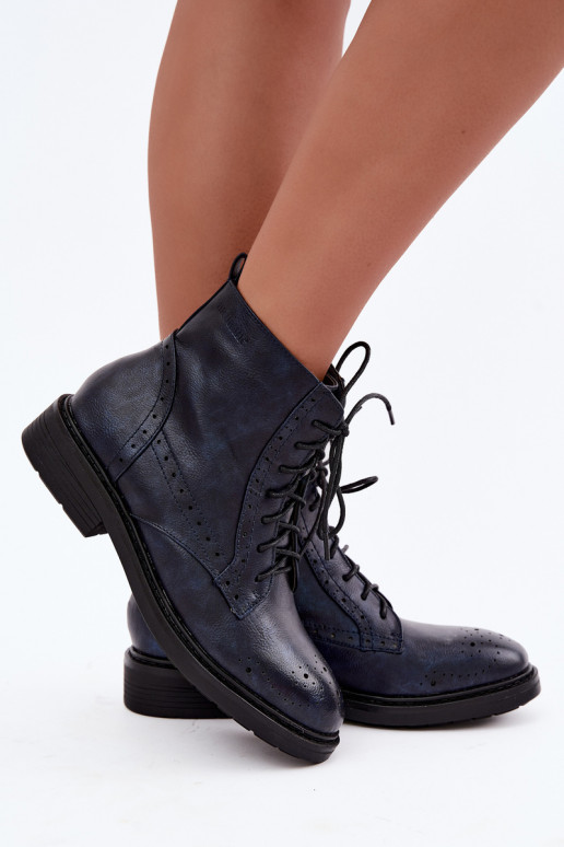 Geïsoleerde dames enkellaarsjes met brede hakken Medicine RIN16-OBD426-59X, donkerblauw