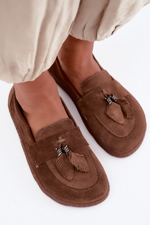 Faux suede mocassins Barefoot Zazoo 10220, bruin