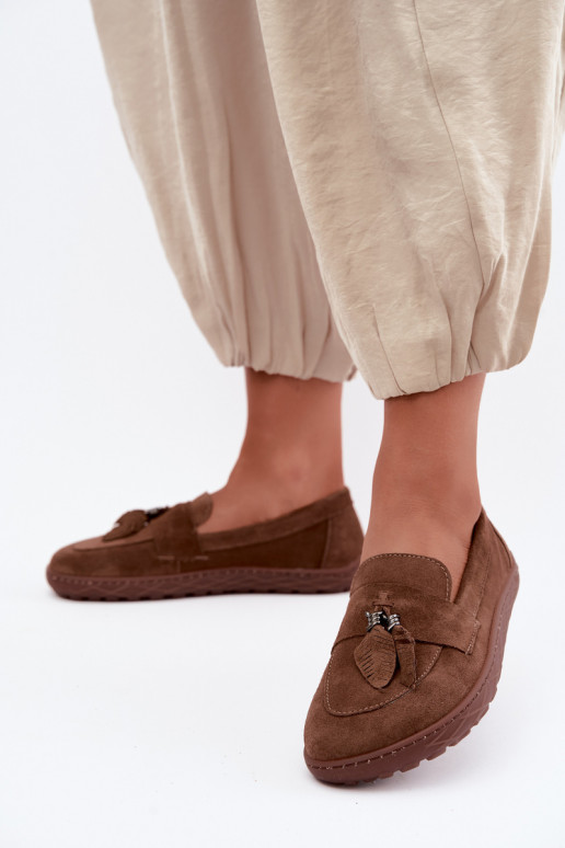 Faux suede mocassins Barefoot Zazoo 10220, bruin