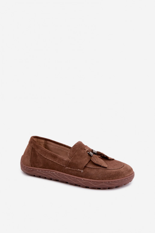 Faux suede mocassins Barefoot Zazoo 10220, bruin