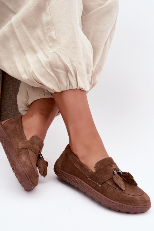 Faux suede mocassins Barefoot Zazoo 10220, bruin