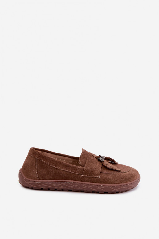 Faux suede mocassins Barefoot Zazoo 10220, bruin