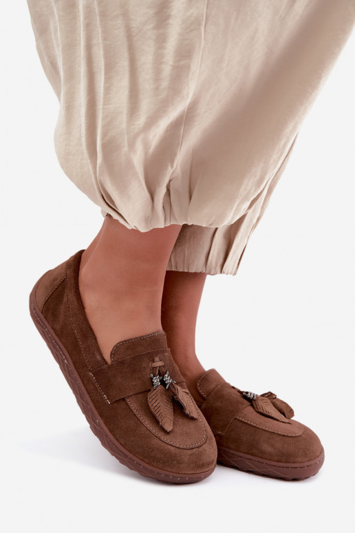 Faux suede mocassins Barefoot Zazoo 10220, bruin