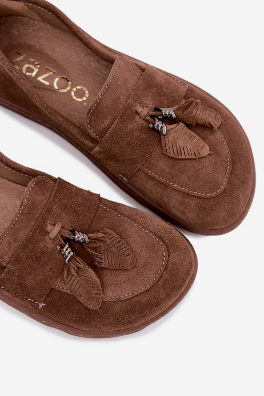 Faux suede mocassins Barefoot Zazoo 10220, bruin