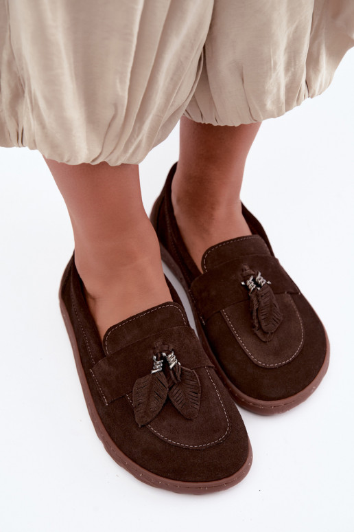 Faux suede mocassins Barefoot Zazoo 10220, chocolade