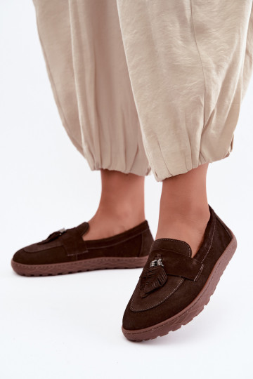 Faux suede mocassins Barefoot Zazoo 10220, chocolade 2
