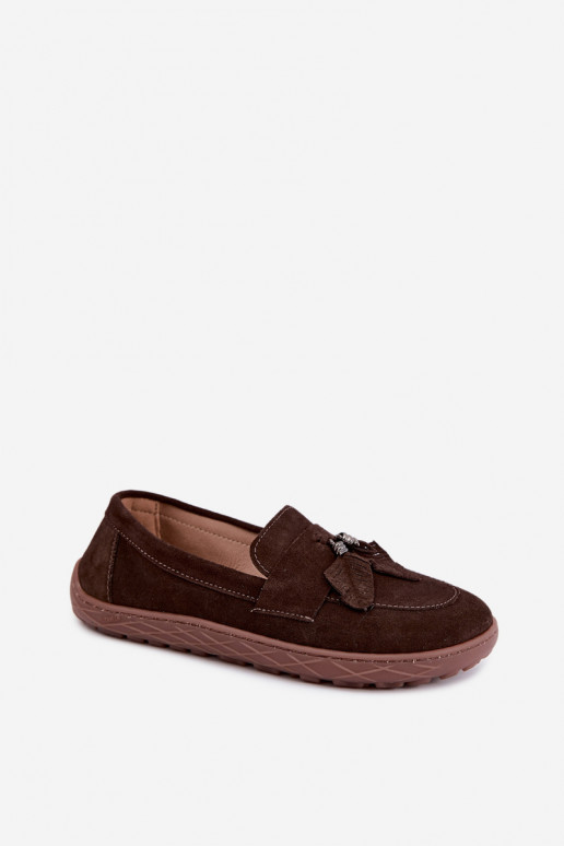 Faux suede mocassins Barefoot Zazoo 10220, chocolade