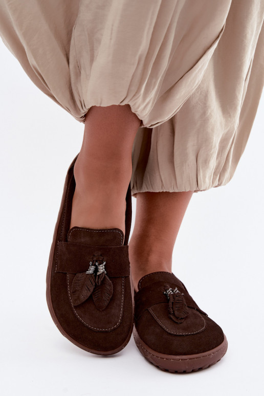 Faux suede mocassins Barefoot Zazoo 10220, chocolade