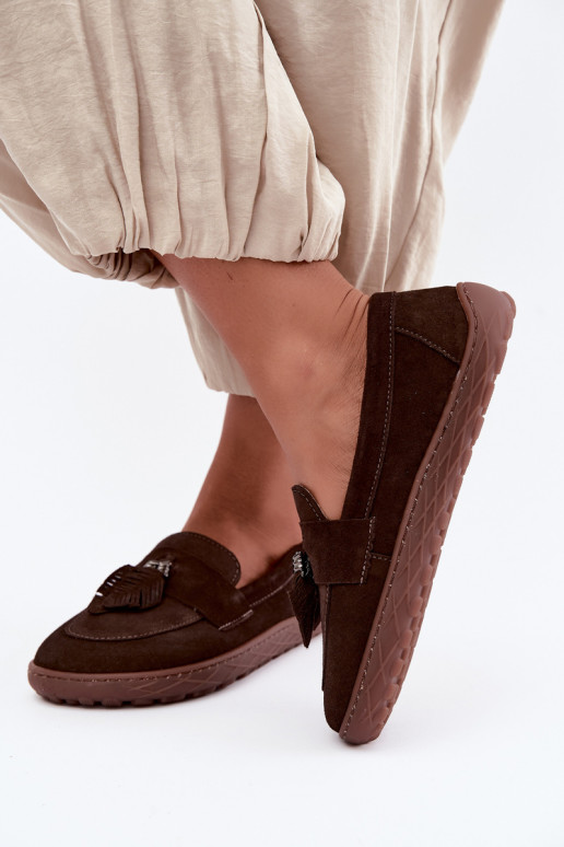 Faux suede mocassins Barefoot Zazoo 10220, chocolade