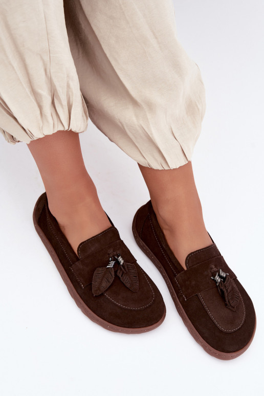 Faux suede mocassins Barefoot Zazoo 10220, chocolade